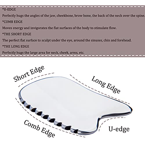 wuyaoyao Stainless Steel Gua Sha Facial Tool 4-Edge Gua Sha Scraping Massage Tool Gua Sha Tools for Anti Cellulite, Face Lifting, Lymphatic Drainage, Soft Tissue(F)