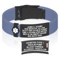 Divoti Custom Dual-Sided Engraved Silicone Medical Alert ID Wristband w/Security Clasp & Trim-to-Fit Band - Style - color: Carmella Blue / PVD Black / White, size: Band Width - 19mm