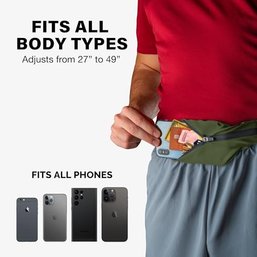 No-Bounce Slim & Secure Running Belt, Fits ALL Phones, Keys, Cards, Gels - color: 5. Army Green
