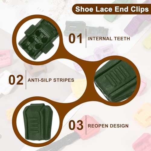 Zipper Pull Cord Lock End Tips, Plastic Shoe Lace End Clips - color: Dark Green