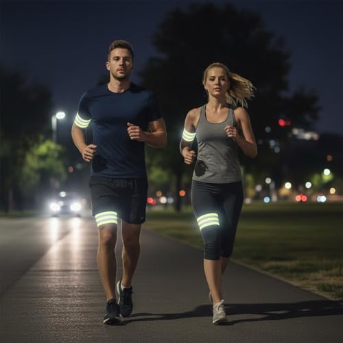 6 Pcs of High Visibility Reflective Bands Wristbands, Reflective Running Gear Adjustable Elastic Reflectives Arm Band, Safety Straps for Night Running, Cycling,Walking
