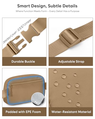 Pritent Fanny Packs for Women Crossbody Belt Bag With Zipper Back Pocket - color: Khaki, size: Small
