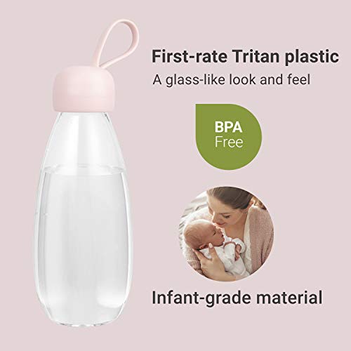 emoi BPA Free Water Bottle, 16oz/480ml Cute Water Bottle with Carrying Strap, Ideal for Kids Boys Girls Students Women Healthy Hydration-Pink - color: Pink Cap, size: 16 Ounces