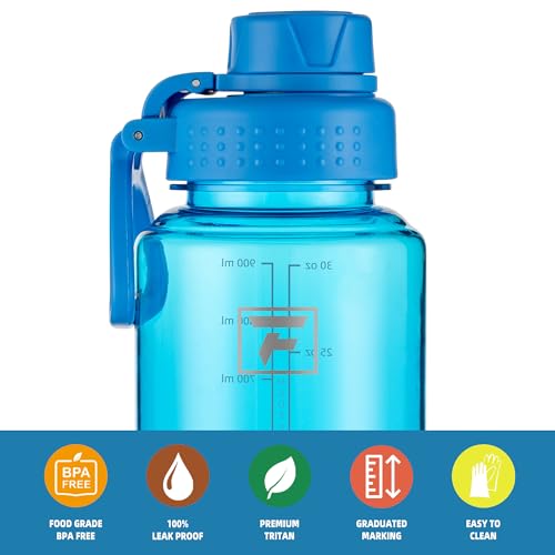 Fanhaw 32oz Clear Plastic Water Bottle with Fast-Flow Lid, Classic Blue - color: Classic Blue