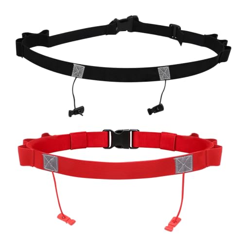 2Pcs Race Number Belt Race Bib Belts with 6 Energy Gel Loops for Marathon Triathalon Running No Safety Pins Required (Black/Red) - color: Black&Red