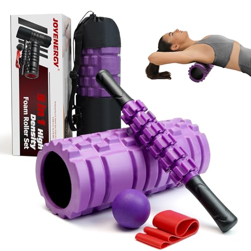 5 in 1 Foam Roller Set High Density Patented Foam Roller for Exercise - color: Violet