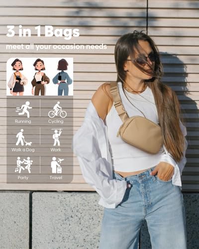 Pritent Fanny Packs for Women Crossbody Belt Bag With Zipper Back Pocket - color: Khaki, size: Small