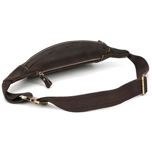 Genuine Leather Fanny Pack for Women & Men, Crossbody Waist Pack with Adjustable Strap, Hiking Hip Bum Belt for Travel, Hiking, Running - color: Dark Brown