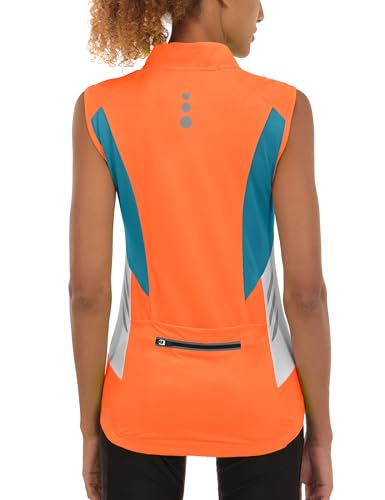 Little Donkey Andy Women's Half Zip Breathable Cycling Vests Reflective Sleeveless Jerseys Shirts Golf 4 Rear Pockets - color: Upgraded Orange, size: X-Large