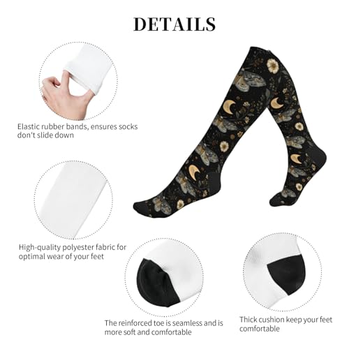 Cute Compression Socks Knee High Support Stockings Women Men - color: Moth Flower Moon