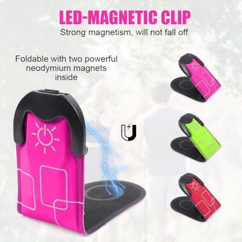 Aucuu Reflective Running Gear Set, Magnetic LED Clip Lights, Rechargeable Magnet Clip, Running Safety Lights with 3 Lighting Modes, High Visibility, Brightly Luminous for Night Running, Cycling - color: #2 Pink