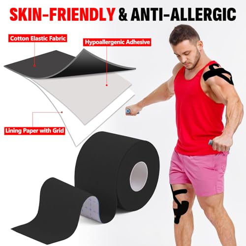 16 Rolls Black Kinesiology Tape, 2 inch x 16.4 Feet Kinetic Tape - color: Black-16