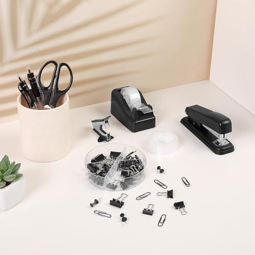 SKYDUE Black Office Supplies Set, Stapler and Tape Dispenser Set,10PCS - color: Black