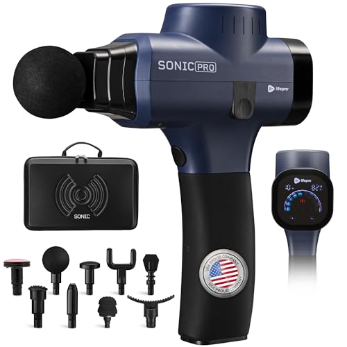 Lifepro SonicPro Massage Gun Percussion Muscle Massager with Heat, 9 Heads - color: Blue, size: Pro