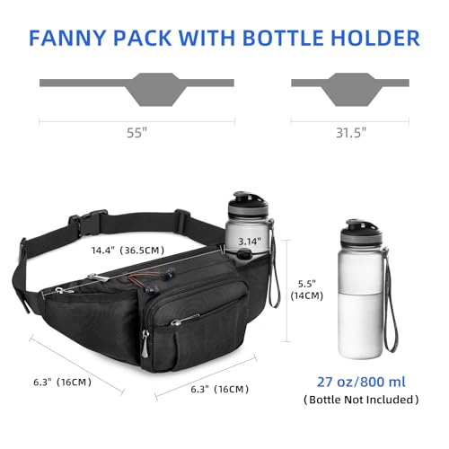 NOOLA Fanny Pack with Water Bottle Holder, Hiking Waist Bag for Men Women - color: Black