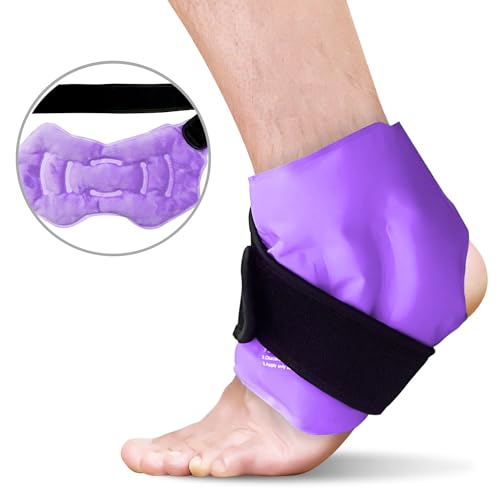 RelaxCoo 2 Pack Ankle Ice Pack Wrap, Reusable Gel Ice Pack for Foot Ankle Heel, Cold Compress Therapy for Pain Relief, Injuries, Achilles Tendonitis, Plantar Fasciitis, Sprains, Swelling - Purple - style: Purple 2 Pack