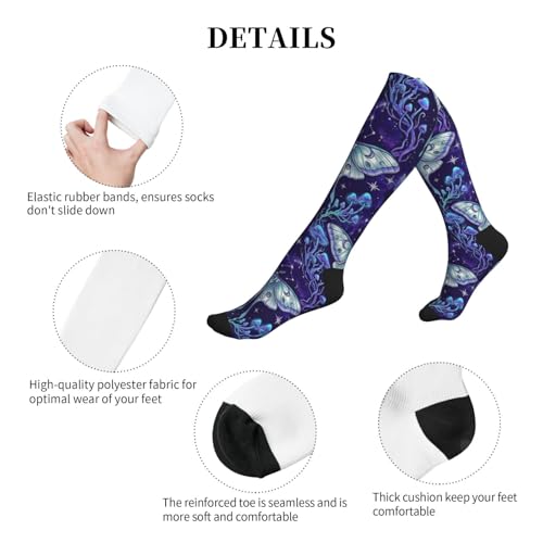 Witchy Moth Compression Socks For Women Men - color: Galaxy Mushrooms Moon