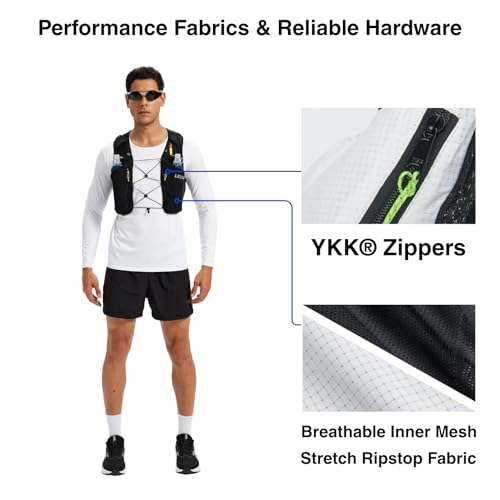 ROOT5 Running Hydration Vest 5L with 2 x 500ml Soft Flasks, Lightweight Running Vest with Water Bottles for Men and Women, Trail Running Pack - color: Black, size: S（2 Soft Flask）
