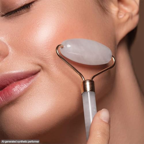 Rose Quartz Face Roller for Face and Neck, Dual-End Cooling Massage Tool