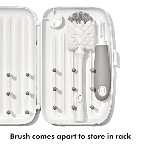 OXO Tot Travel Size Baby Bottle Drying Rack & Bottle Brush, Portable, Gray