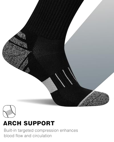 Crew Socks for Women Cushioned Athletic Running Hiking Compression 5 Pairs - color: 5 Pairs Black Crew Socks, size: 8-10