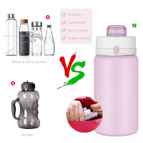 PLTCAT Collapsible Water Bottles, 19oz Foldable Silicone Travel Bottles - color: Taro Purple