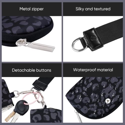 VUTUXA KeyChain Wallet Wristlet For Women Mini Zip Dual Pouch Coin Purse - color: black leopard+black leopard