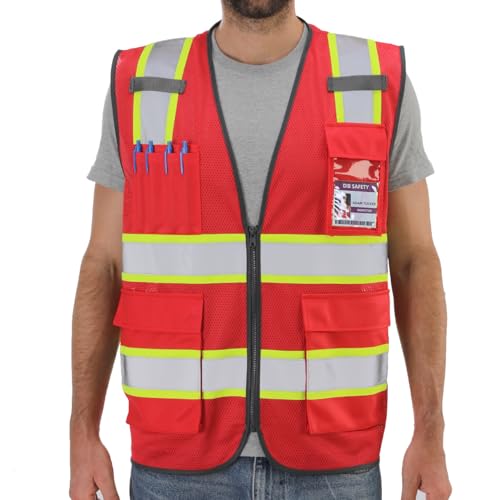 Dib Safety Reflective Safety Vest for Men Women with Pockets, Red Mesh M - color: Red Mesh, size: Medium