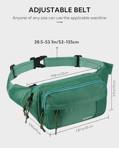 WATERFLY Fanny Pack Waist Bag: 2.5L Large 5 Zipper Pockets for Women Men - color: Light Green