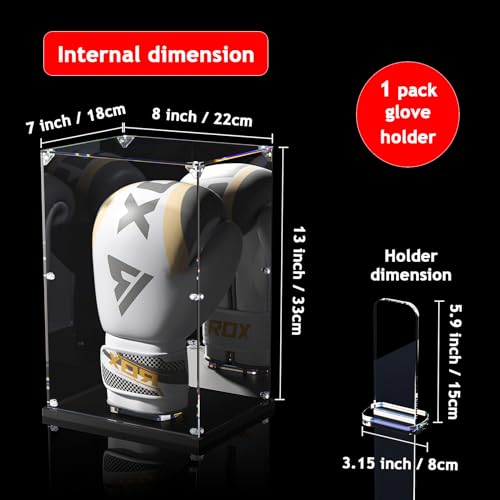KOLIPI Boxing Glove Display Case, Clear Acrylic Showcase for Single Glove - size: 8 x 7 x 13 inches