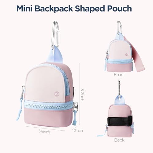 Babysun Mini Backpack Keychain Wristlet Pouch Small Change Coin Purse Cute Zipper Wallet With 3 RFID Card Slots For Women/Men Airpods Cosmetics - color: Pink Blue