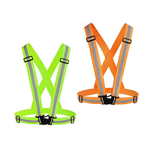 Chiwo Reflective Vest Running Gear 2Pack, High Visibility Safety Vest - color: Green Orange
