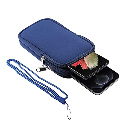 Dual Layer Universal Neoprene Cell Phone Sleeve, Zip Wallet Belt Loop Holster for iPhone 17 16 15 14 13 12 11 Pro Max Samsung Galaxy A17 16 S26 Ultra Google Pixel 10 Pro XL OnePlus 15 (Blue) - color: Blue