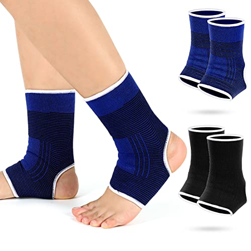 Haysandy 4 Pcs Kids Ankle Brace Support, Black, Dark Blue, 10-15 Years - color: Black, Dark Blue, size: 10-15 Years