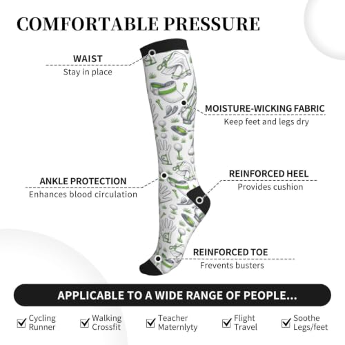 Compression Socks Knee High Circulation Support Socks For Women Men Athletic Running Hiking Cycling - color: Golf