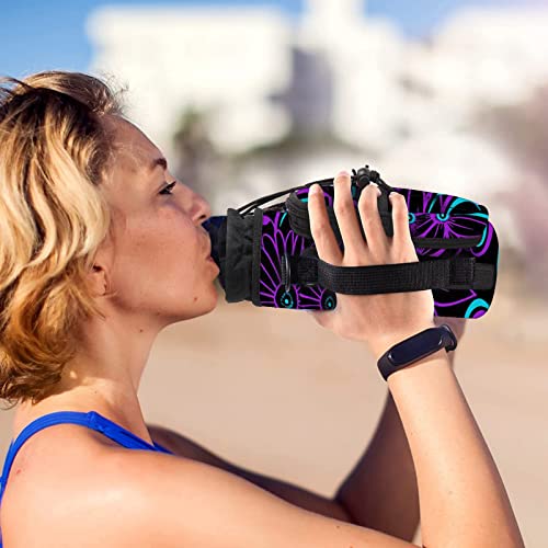 AUPET Water Bottle Sling Bag Sleeve Holder Carrier 25/32/40/64 oz,Insulated Crossbody Water Bottle Case Cover with Strap and Pockets for Men/Women Walking Hiking - color: purple flower, size: 40oz