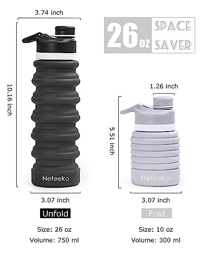 Nefeeko Collapsible Water Bottle, 26oz Silicone Foldable Water Bottles - color: Q