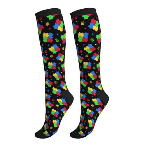 Avocado Compression Socks Women Men Knee High Stock for Running Work Support Nurses Travel - color: Autism