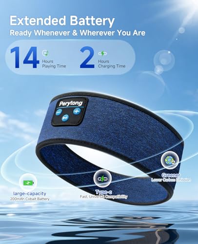 Perytong Sleep Headphones Bluetooth 5.4 Headband, Wireless Headphones Earbuds Earphones Sweatproof for Women Men Sports Workout Running Jogging Yoga Cool Gadgets Christmas Unique Gifts - color: HB NavyBlue