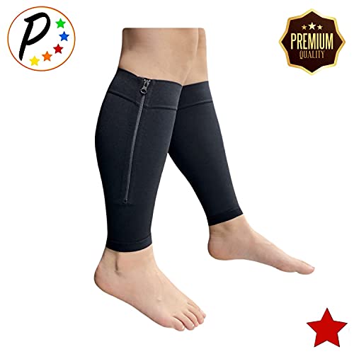 Presadee Shin Premium 20-30 mmHg Firm Compression Leg Calf Sleeve With Zipper (Black, S/M) - color: Black, size: S/M