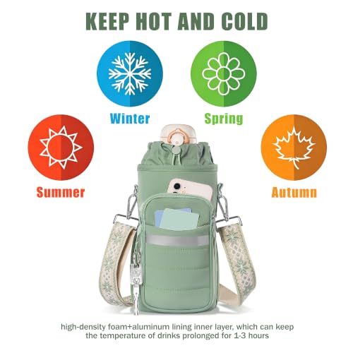 Water Bottle Holder with Strap, Insulated Crossbody Carrier Bag 20-40oz