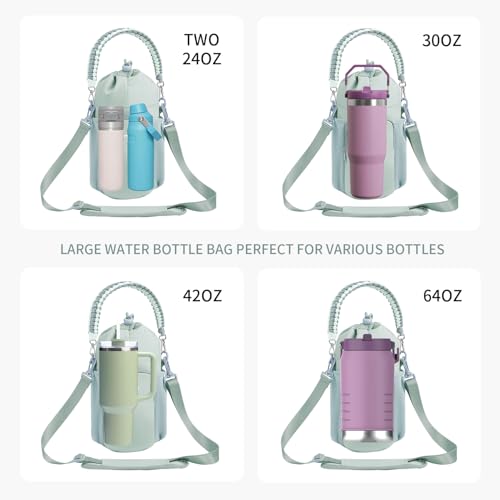 sportsnew Large Water Bottle Bag for 32/40/64oz Cup & Tumbler,Crossbody Insulated Cup Sleeve Bottle Holder Carrier with Strap - color: Green