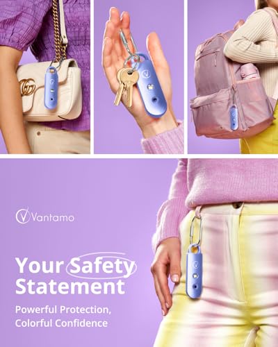 Vantamo Personal Alarm for Self Defense with Low Battery Notice, Strobe Light & Extra Loud 130 dB Double Speakers Safety Keychain Set for Women, Rechargeable Panic Button for Womens Self Defense - color: Metallic Sapphire