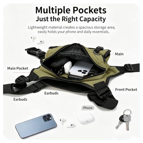 Outdoor Chest Bag For Men and Women, Tactical Vest For Running, Green