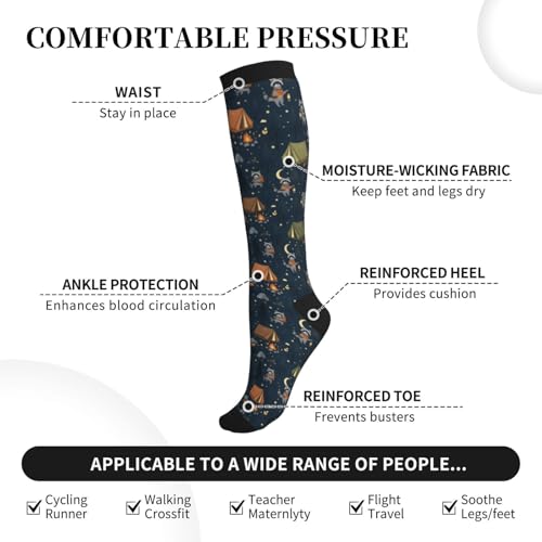 Patterned Knee High Socks for Women Men Athletic Running Travel Work - color: Adventure Raccoon