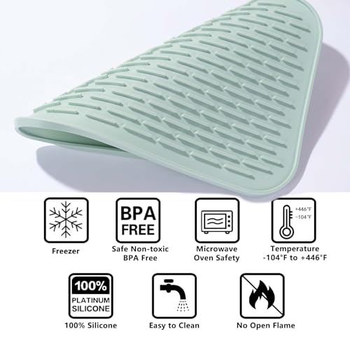 Dish Mat Silicone Dish Drying Mats Works For Drying Stemware Cocktail Glasses Silverware Pots Pans Knives and Dish Rack for Kitchen Counter Sink Bar Pads Easy to Clean (M (11.5" x 9.1") Green) - color: M (11.5" x 9.1") Green