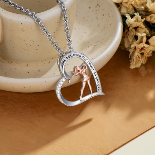 PROESS Tennis/Basketball/Soccer/Gymnastics/Running/Golf/Barbell Necklace 925 Sterling Silver Sports Pendant Inspirational Jewelry Gifts for Women - style: Golf