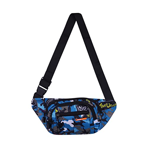 AIBEARTY Kids Fanny Pack Boys Small Camouflage Waist Pack Belt Waist Bag Pack Pouch with Adjustable Strap for Children Sport Running, Camping, Trip - color: B Blue