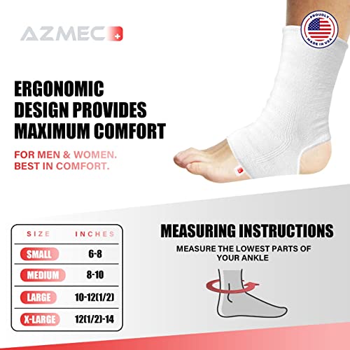 AZMEC Ankle Support Sleeve Open Heel, Light Elastic & Breathable Knitted Fabric for Sprained Ankle, Achilles Tendonitis, Plantar Fasciitis, & Injured Foot Medium Compression - For Men Women Kids - Right or Left Foot (Large) - size: Large