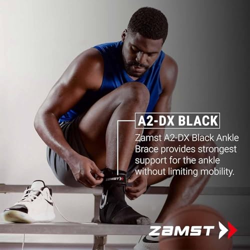 Zamst A2-DX Black Ankle Brace for Sports - Breathable Sports Ankle Support for Men and Women with Guard Stabilizers for High-Grade Ankle Sprain - Left, Medium - size: Medium, style: Black - Left